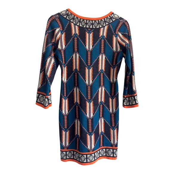 Flying Tomato Geometric Boho Knit Dress Blue Orange Size Medium - Picture 3 of 5